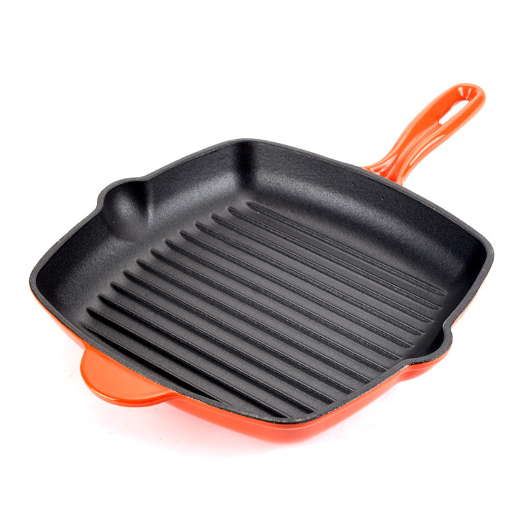 Grillpfanne aus emailliertem Gusseisen &ndash; quadratische Steakpfanne mit Tropfrohren