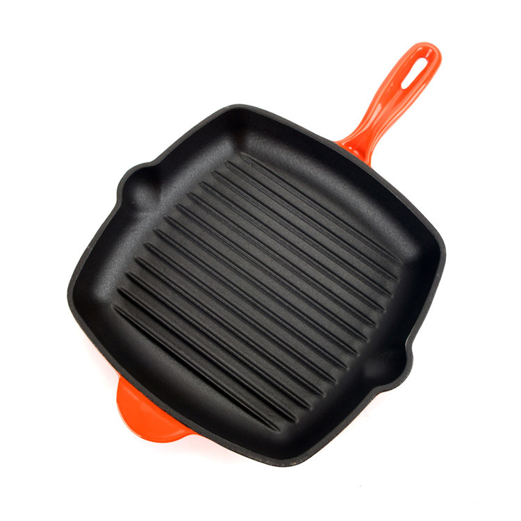 Grillpfanne aus emailliertem Gusseisen &ndash; quadratische Steakpfanne mit Tropfrohren