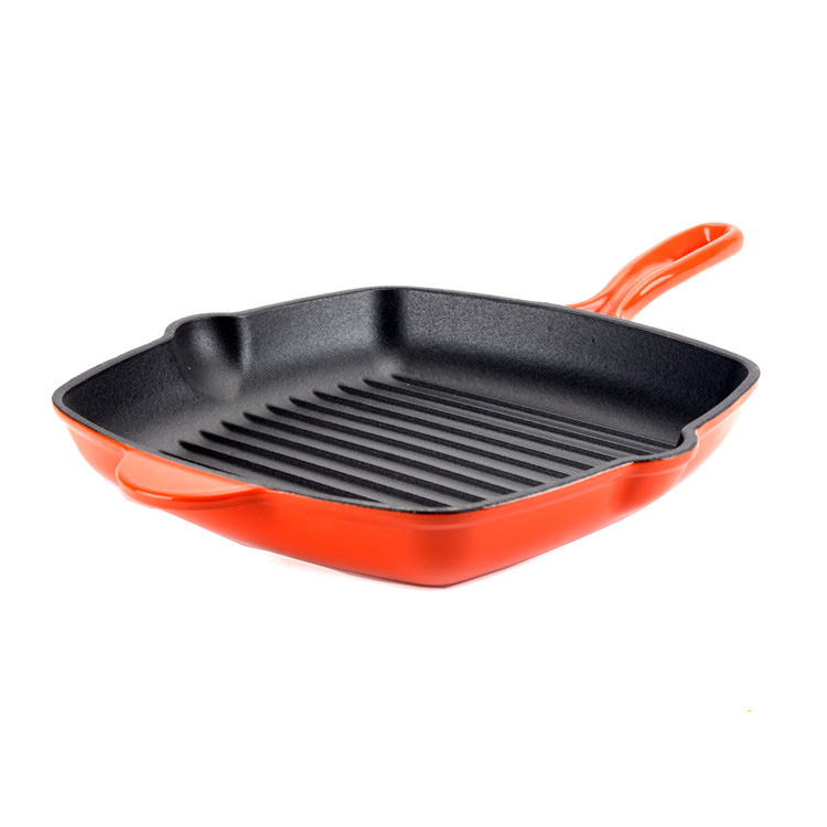 Grillpfanne aus emailliertem Gusseisen &ndash; quadratische Steakpfanne mit Tropfrohren