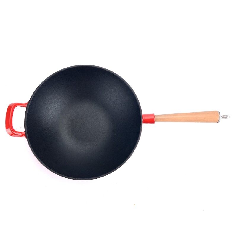 Emaillierter Gusseisen-Wok mit Holzgriff