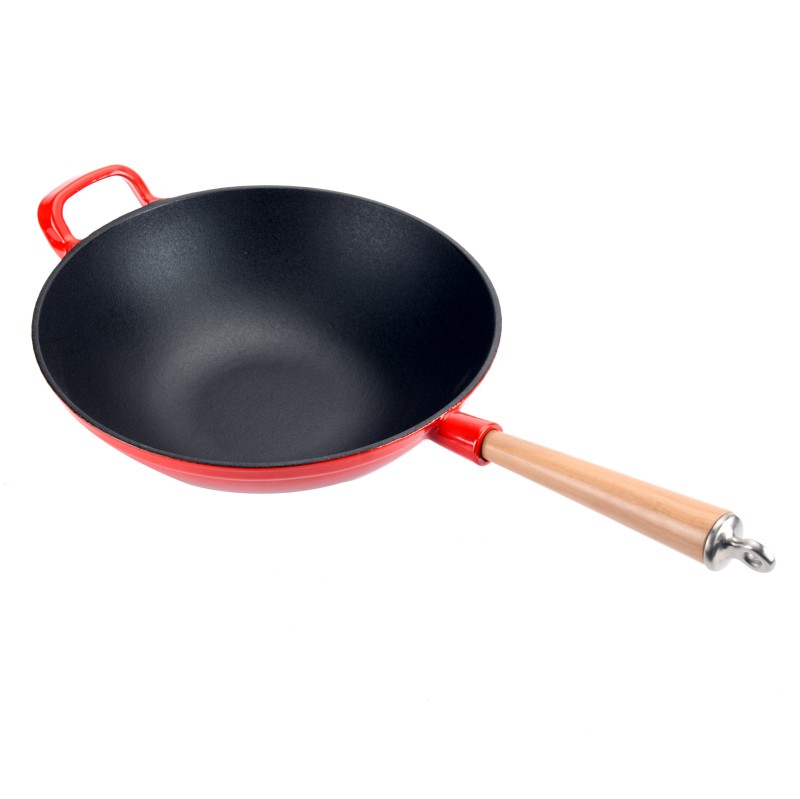 Emaillierter Gusseisen-Wok mit Holzgriff