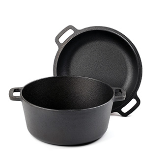 Ma&szlig;geschneidertes vorgew&uuml;rztes 2-in-1-Kochgeschirr aus Gusseisen mit doppeltem Dutch Oven