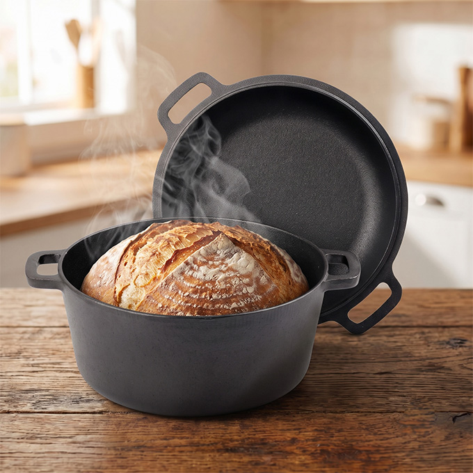 Ma&szlig;geschneidertes vorgew&uuml;rztes 2-in-1-Kochgeschirr aus Gusseisen mit doppeltem Dutch Oven