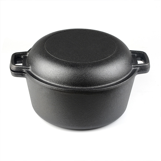 Ma&szlig;geschneidertes vorgew&uuml;rztes 2-in-1-Kochgeschirr aus Gusseisen mit doppeltem Dutch Oven