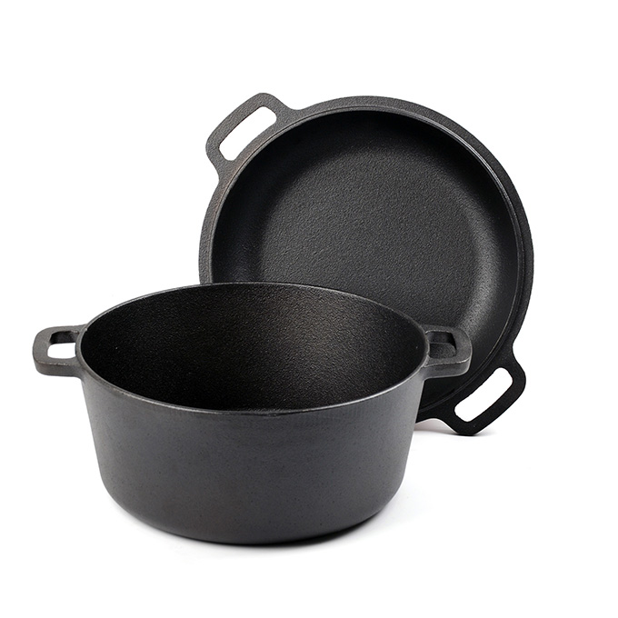 Ma&szlig;geschneidertes vorgew&uuml;rztes 2-in-1-Kochgeschirr aus Gusseisen mit doppeltem Dutch Oven