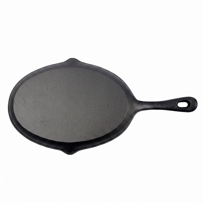 Ovale, vorgew&uuml;rzte franz&ouml;sische Tortillapfanne aus Gusseisen im mexikanischen Stil, 25 cm