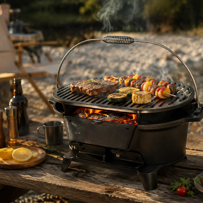 Tragbarer Hibachi-Holzkohlegrill aus Gusseisen