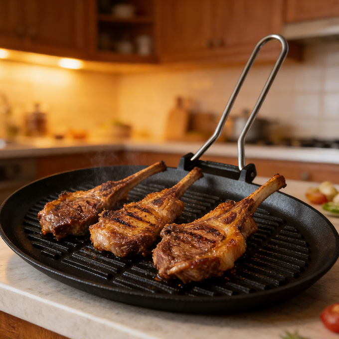 Grillpfanne aus Gusseisen mit Griff aus Edelstahl