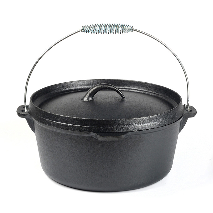 Camping Dutch Oven aus Gusseisen mit Deckelheber und Aufbewahrungstasche