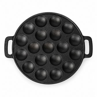 Eingebrannte Aebleskiver-Pfanne aus Gusseisen mit Doppelgriff