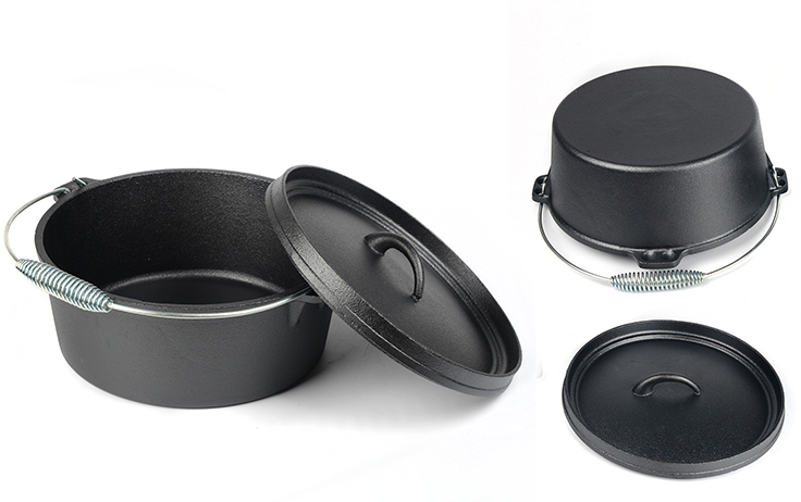 Camping-Dutch Oven aus Gusseisen mit Deckelheber und Aufbewahrungstasche