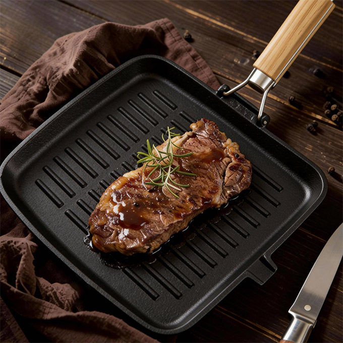 Grillpfanne aus Gusseisen, vorgew&uuml;rzt mit Pflanzen&ouml;l