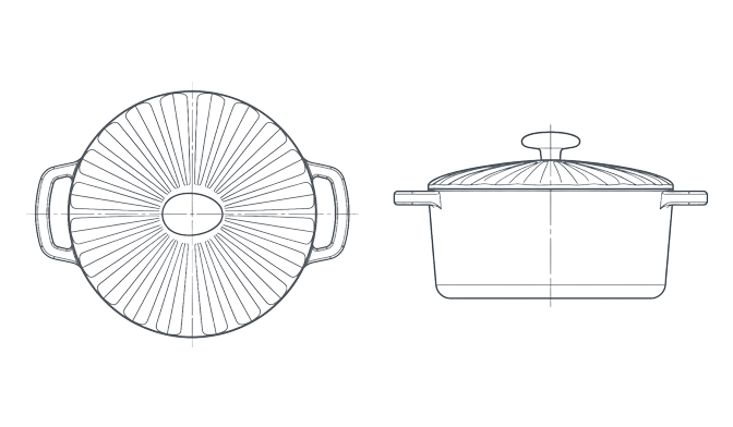 Emaille-Dutch Oven 2D-Zeichnung