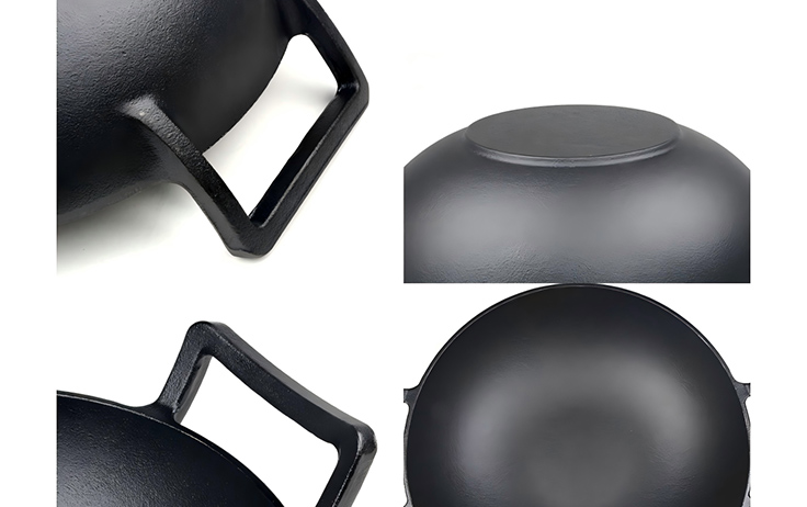 Eingebrannter Gusseisen-Wok mit Doppelgriff