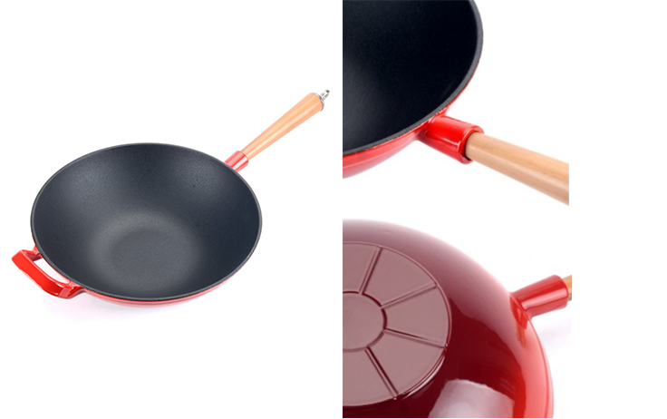 Emaillierter Gusseisen-Wok mit Holzgriff