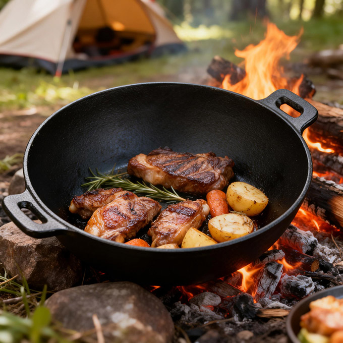 31-cm-Wok aus Gusseisen mit Deckel