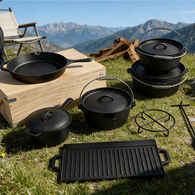 Camping-Kochgeschirr-Set aus Gusseisen
