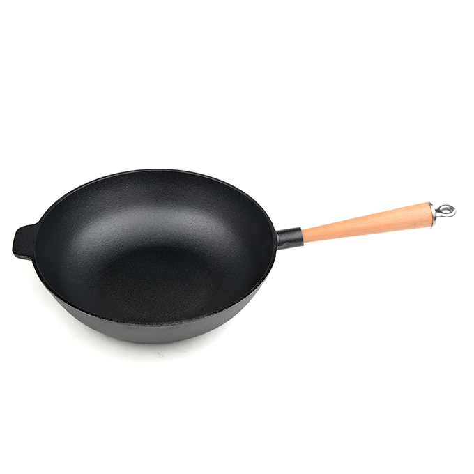 Einzelgriff-Wok aus eingebranntem Gusseisen, 31 cm