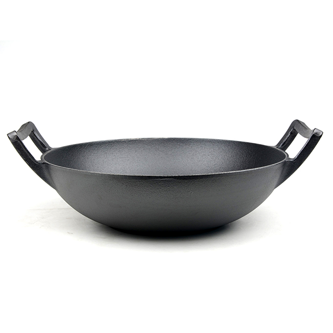 Vorgew&uuml;rzter Gusseisen-Wok mit Doppelgriff