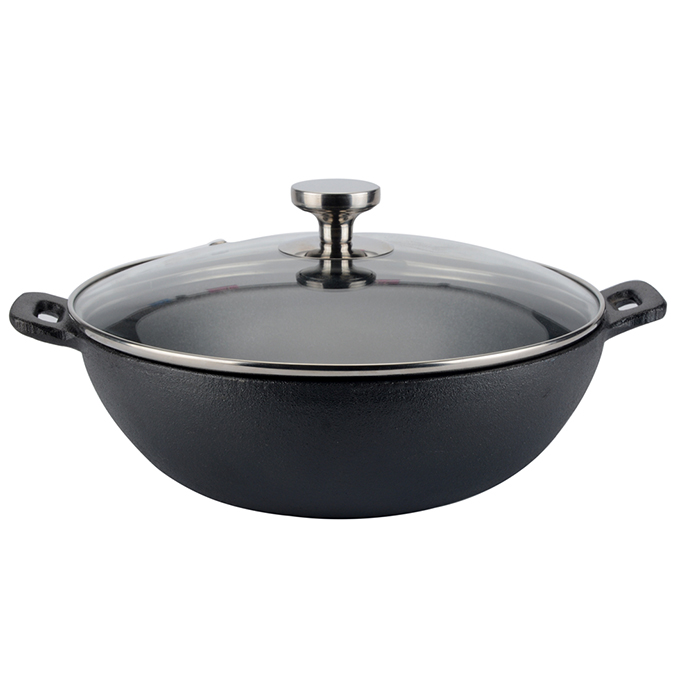31-cm-Wok aus Gusseisen mit Deckel